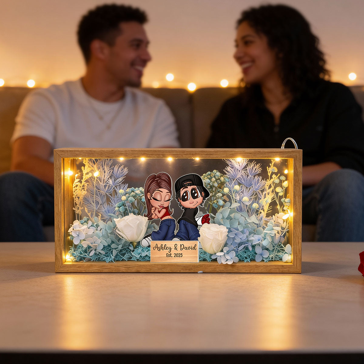 Eternal Love Y2K Couple - Personalized DIY Flower Shadow Box LED Night Light - Valentine's Day Gift, Anniversary Gift, Wedding Gift For Couple, For Him, For Her