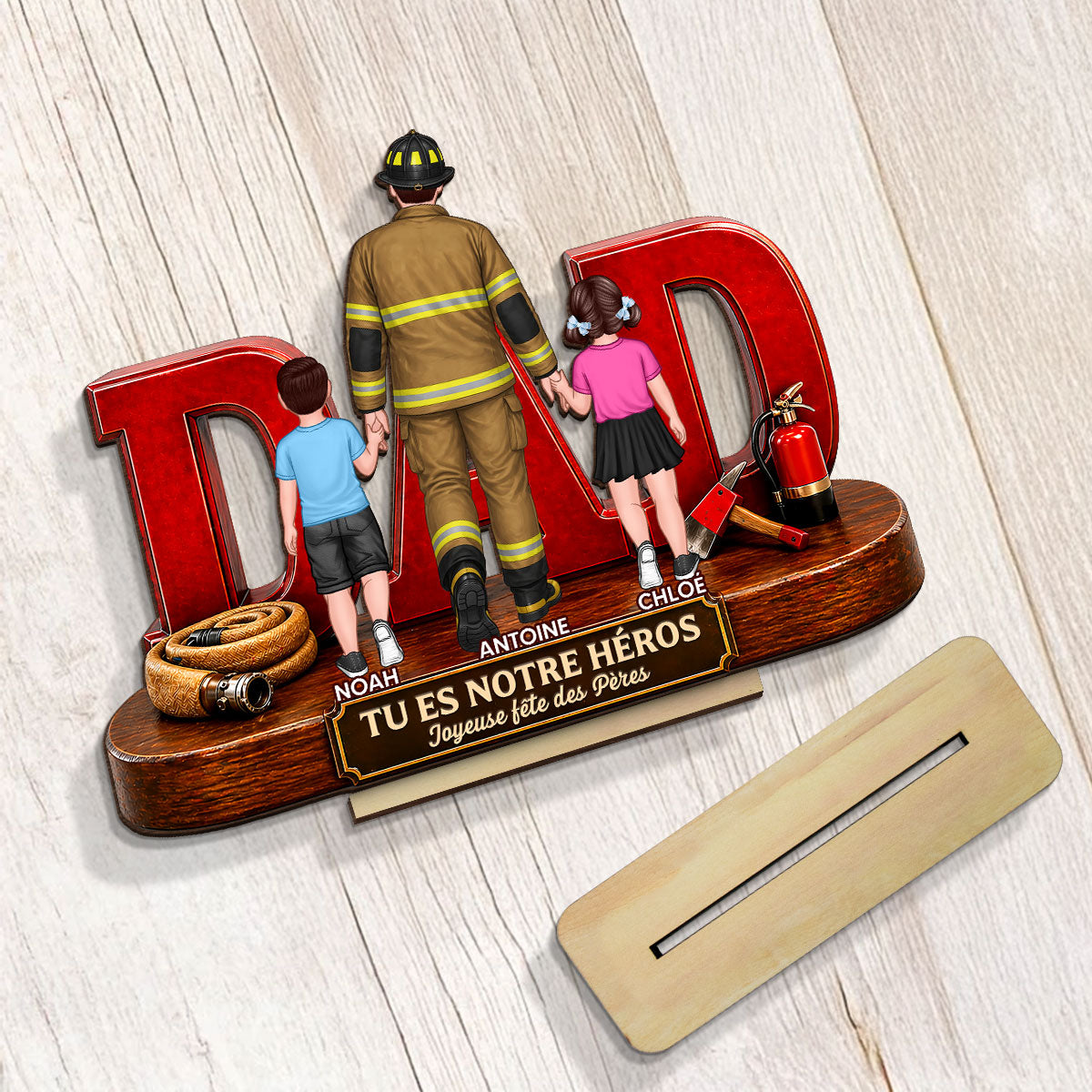 Papa pompier fier - Plaque en bois personnalisée à 2 couches - Cadeau de fête des Pères pour papa, mari