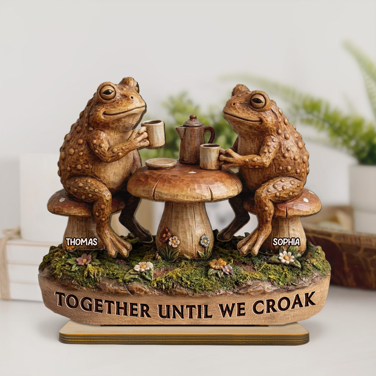 Together Until We Croak 2D Flat Toad Couple In Garden - Personalized Wooden Plaque - Gift For Him, Gift For Her