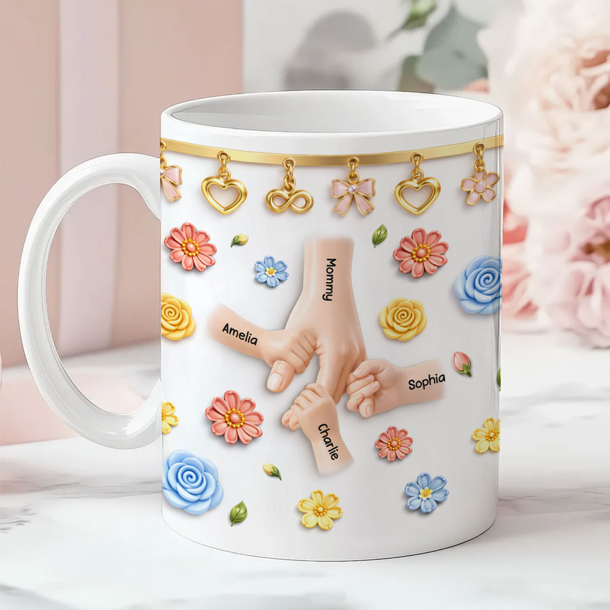 Kids Holding Mom's Hands - Personalized Mug - Gift For Mom