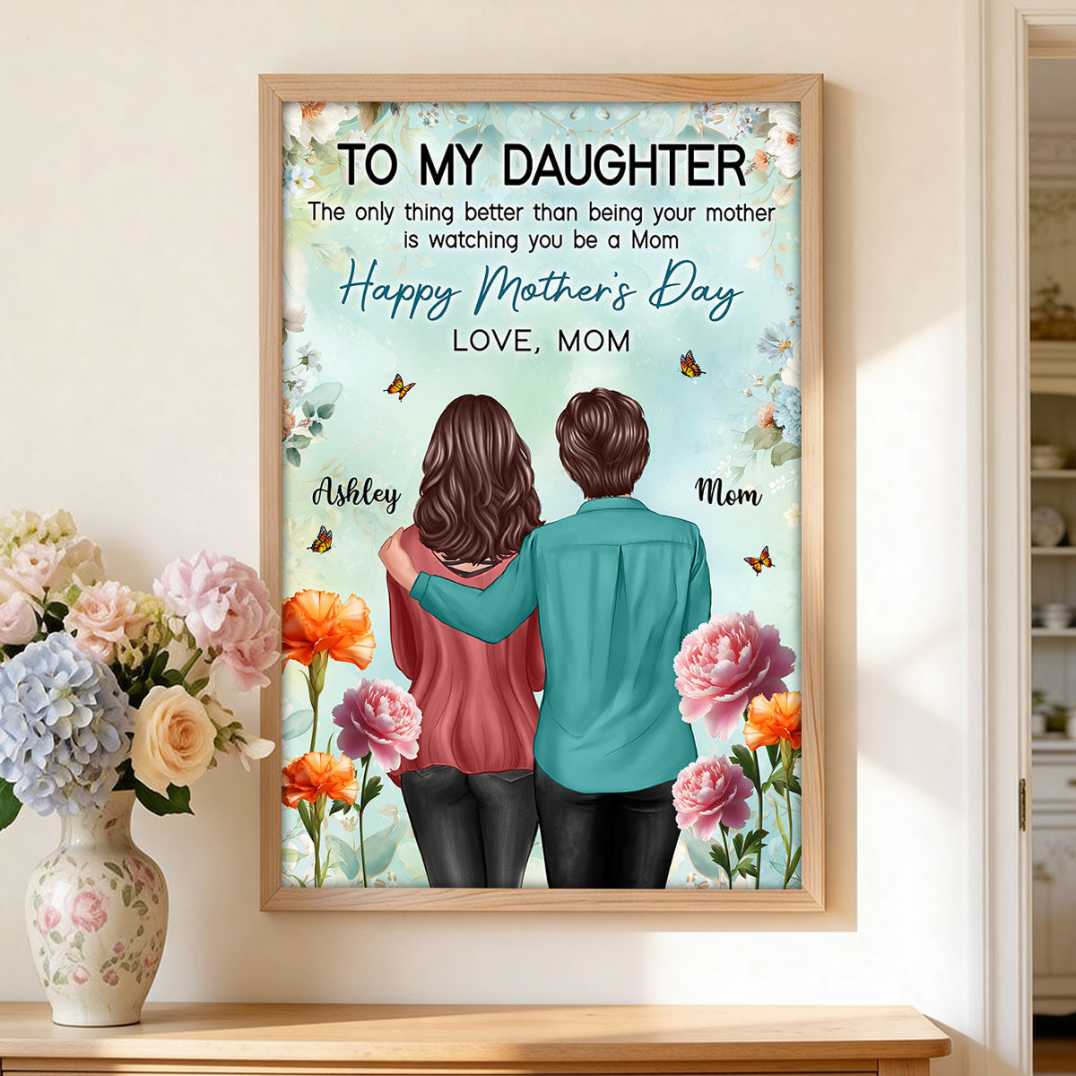 To My Daughter From Mom Birth Month Flower Happy Mother's Day Floral Green Tone - Personalized Poster
