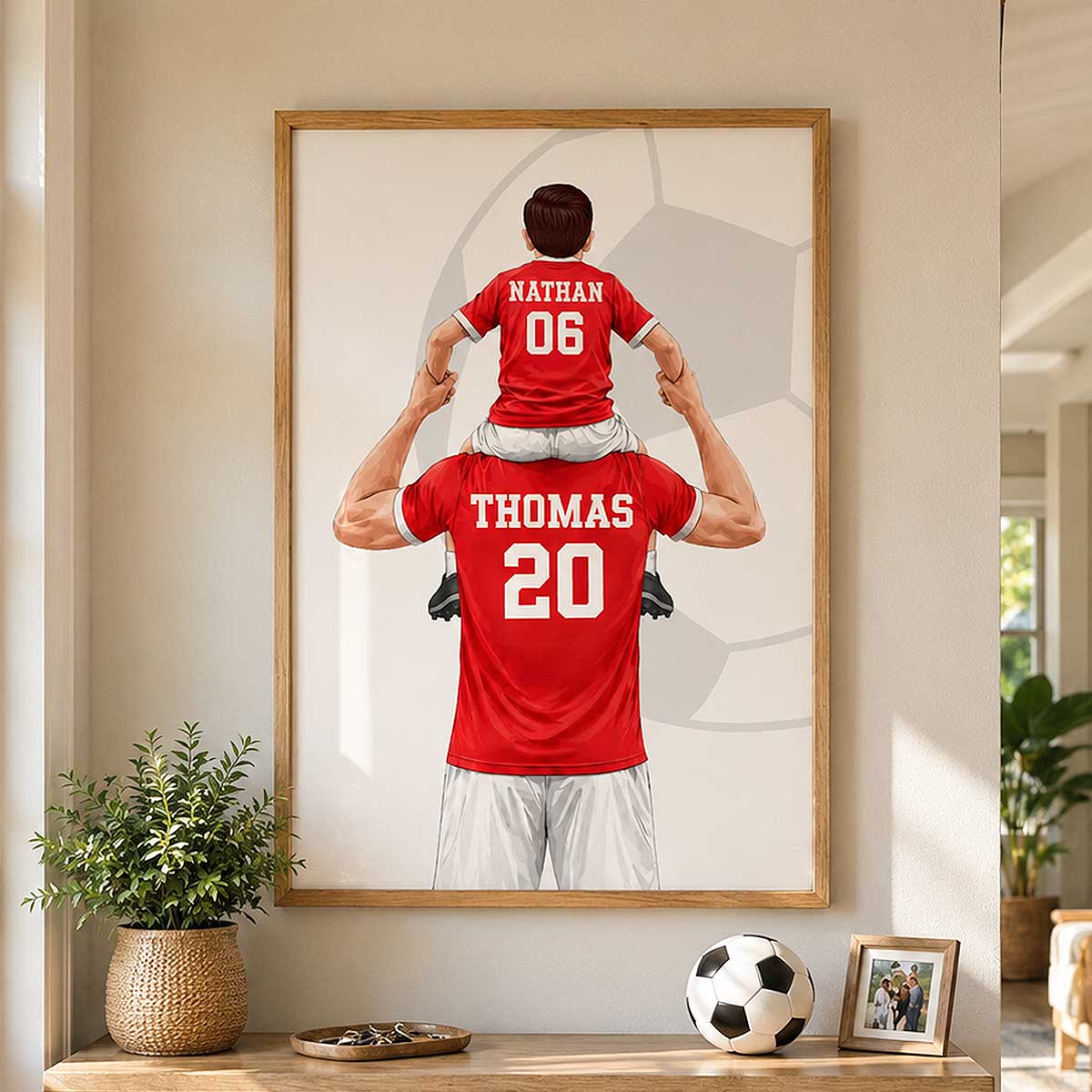 Kid On Dad's Shoulder - Personalised Poster - Father's Day Gift For Soccer Dad, UK Football Dad