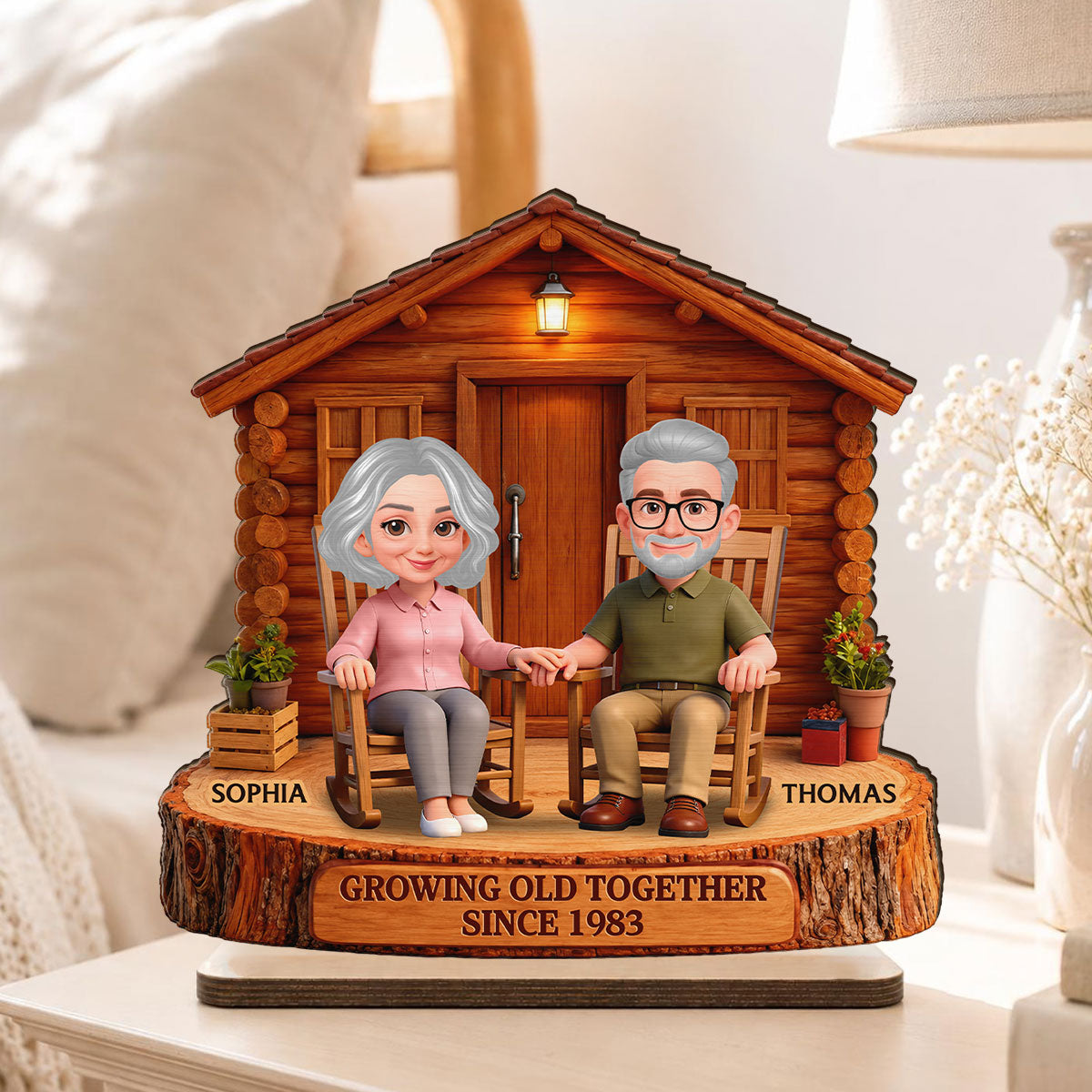 Endless Love Couple Growing Old Together Cabin Wood House - Personalized 2-Layered Wooden Plaque - Anniversary Gift For Couple