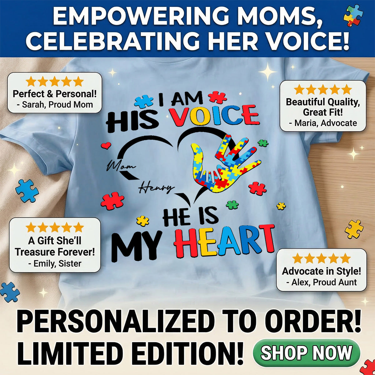 I'm His Voice He's My Heart Autism - Personalized Shirt - Autism Awareness