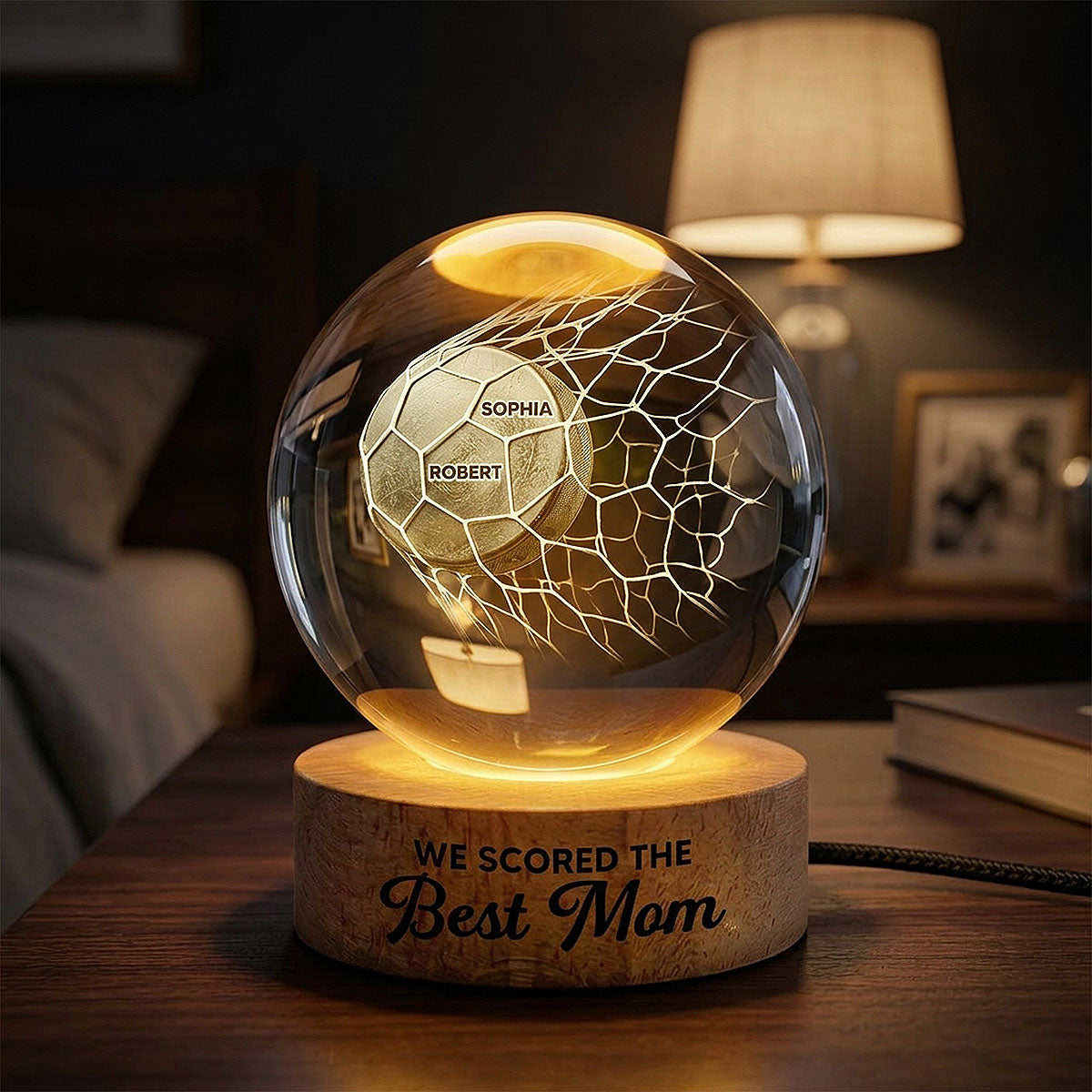 Puck Goal We Scored The Best Mom - Personalized Crystal Ball LED Night Light - Gift For Hockey Mom