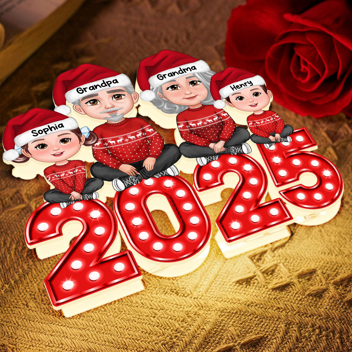 Christmas Grandma Grandpa And Grandkids Marquee Pattern Effect - Personalized Light Box