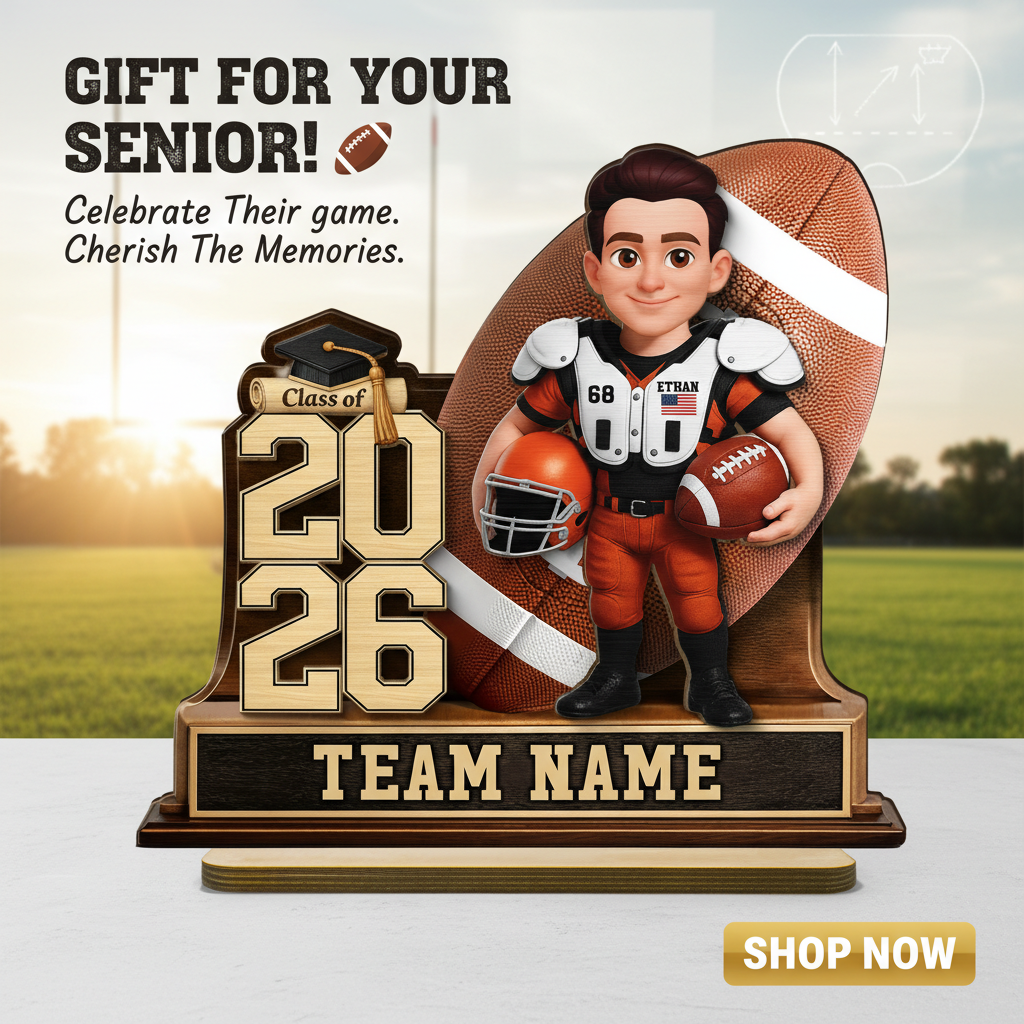 American Football Senior Keepsake 2D Flat - Personalized 2-Layered Wooden Plaque - Graduation Gift For Son, Daughter