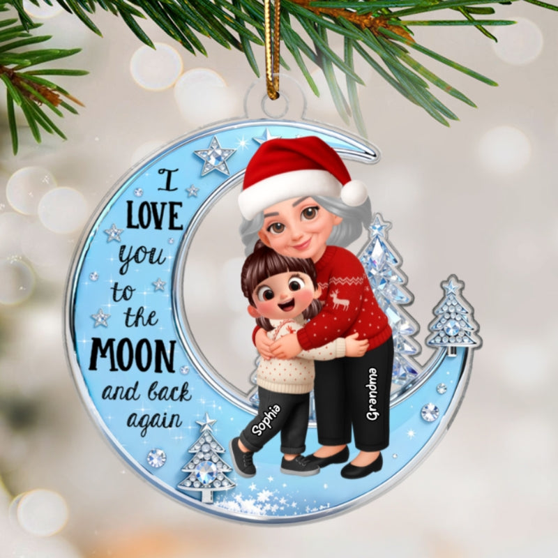 3D Shining Effect Grandma Grandkid On Moon - Personalized Acrylic Ornament - Gift For Granddaughter, Grandson