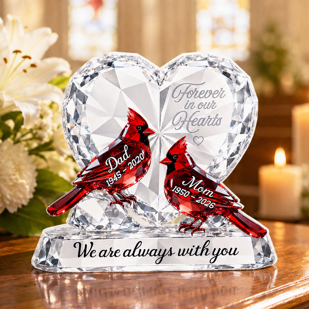 Always With You Cardinals Memorial 2D Flat Printed - Personalized Acrylic Block Plaque - Memorial Gift, Sympathy Gift