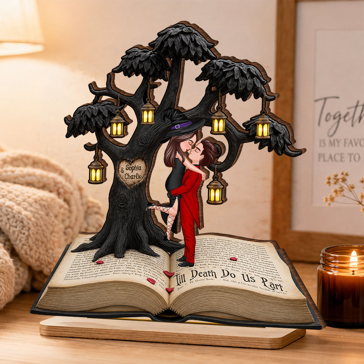 Spooky Love Story Couple - Personalized 2-Layered Wooden Plaque - Halloween Decor Gift, Gift For Couple