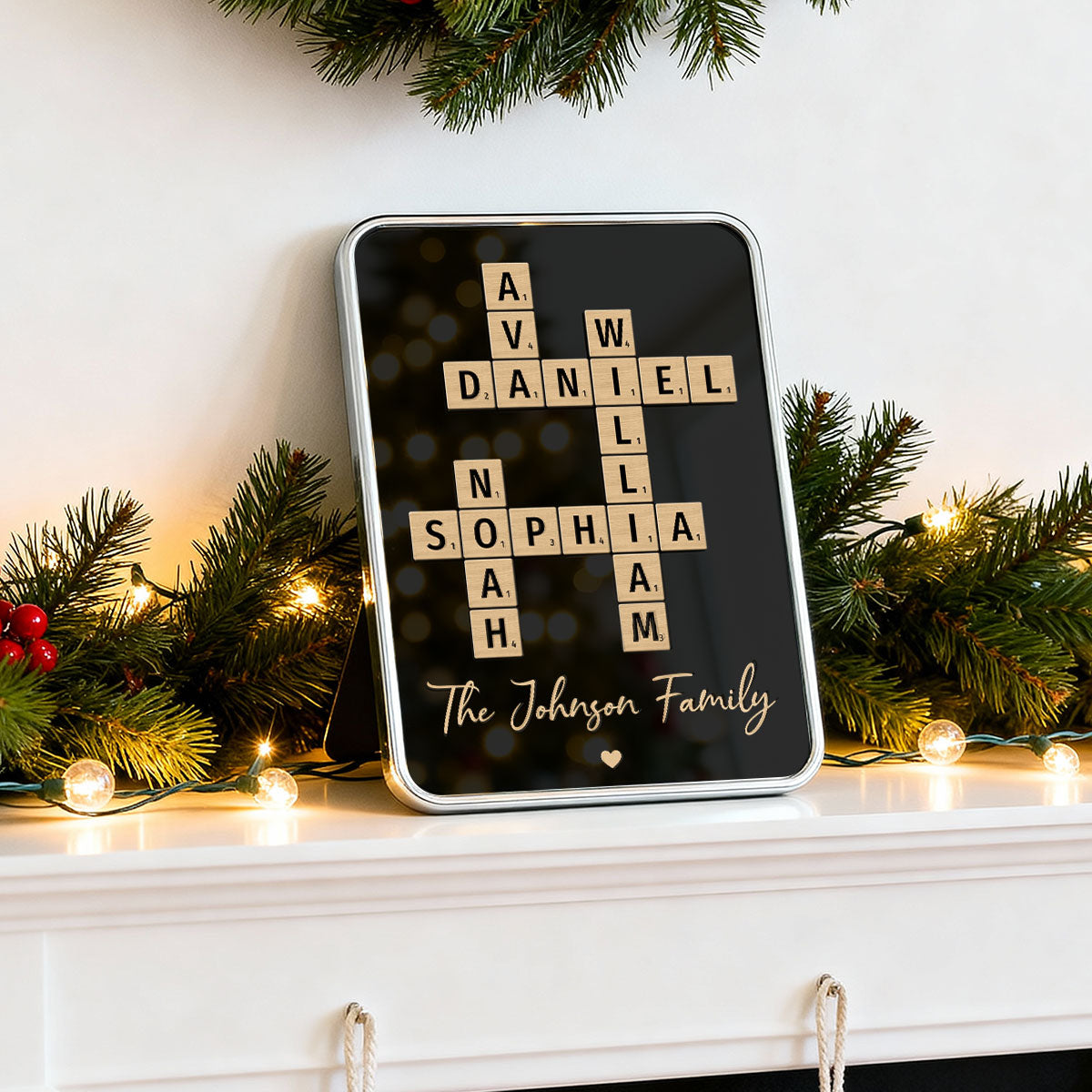 Family Names Crossword Puzzle Art - Personalized Mirrored Picture Frame - Christmas Gift For Family