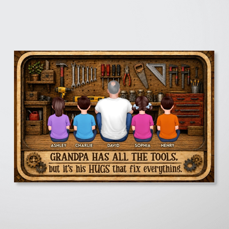 Retro Vintage Grandpa Has All The Tools His Hugs Fix Everything - Personalized Poster - Father's Day Gift For Grandpa, DIY Man, Handyman