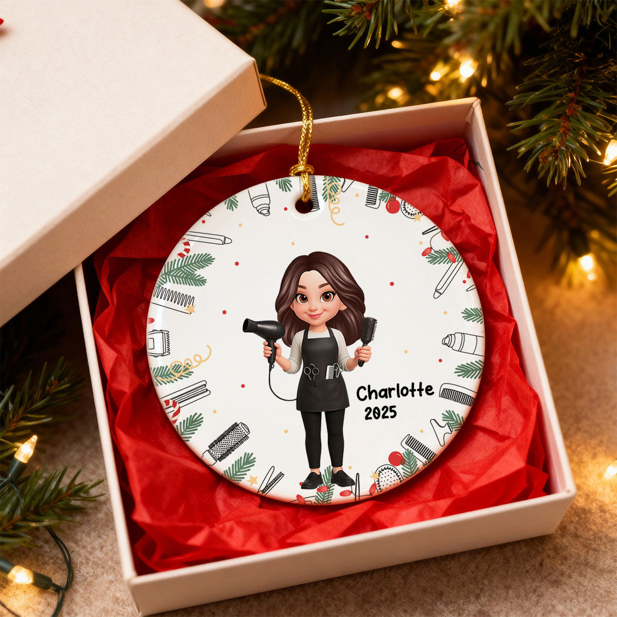 Christmas Hairdresser Man Woman - Personalized Ceramic Ornament - Gift For Hairdressers
