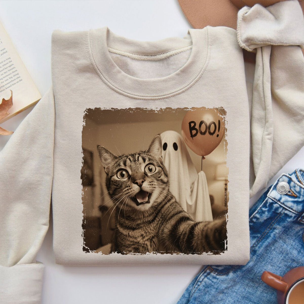 Custom Dog Cat Photo Halloween - Personalized Shirt - Trendy Vintage Spooky Tee for Pet Moms