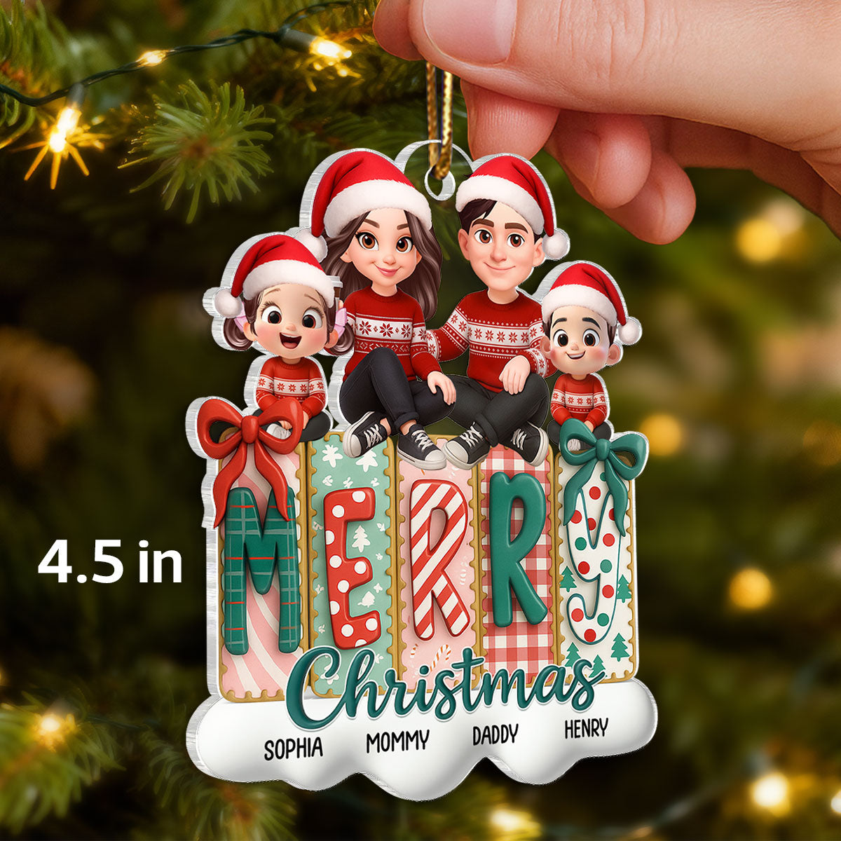 Merry Christmas Family - Personalized Acrylic Ornament - Christmas Gift For Family, for Wife, Husband