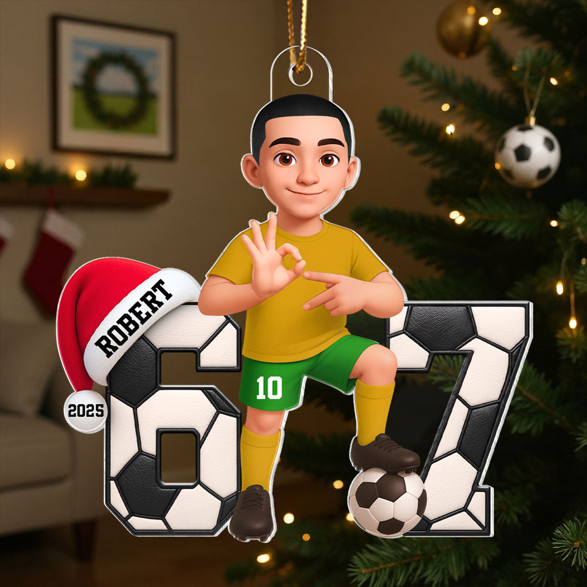Soccer Boy Girl Custom Six Seven 67 - Personalized Acrylic Ornament - Teen Slang Funny Tree Decor, Funny Teen Grandkid Gift