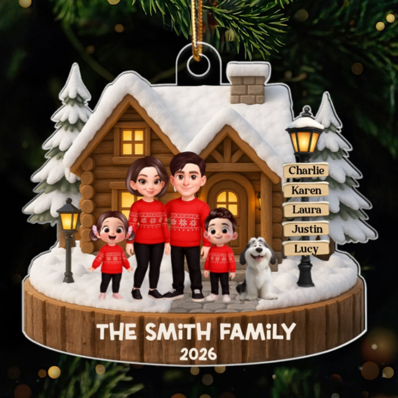 Family Wooden House Sign Post - Personalized Acrylic Ornament - Christmas Gift for Family