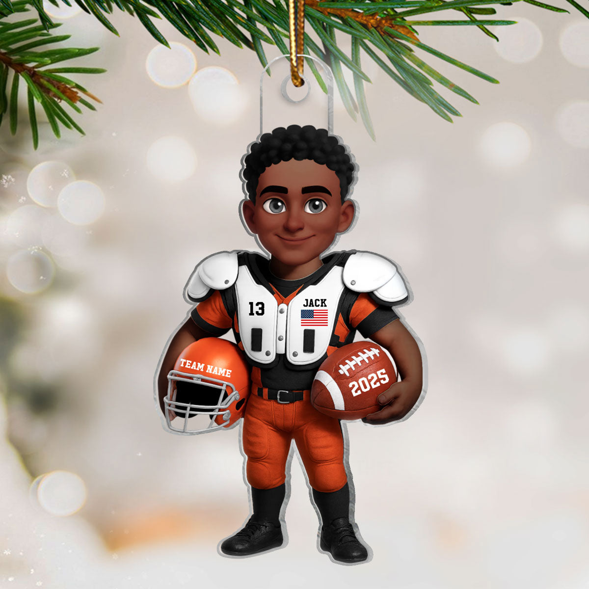 3D Effect Proud American Football Player - Personalized Acrylic Ornament - Gift For Football Lovers, Grandson, Son, Husband