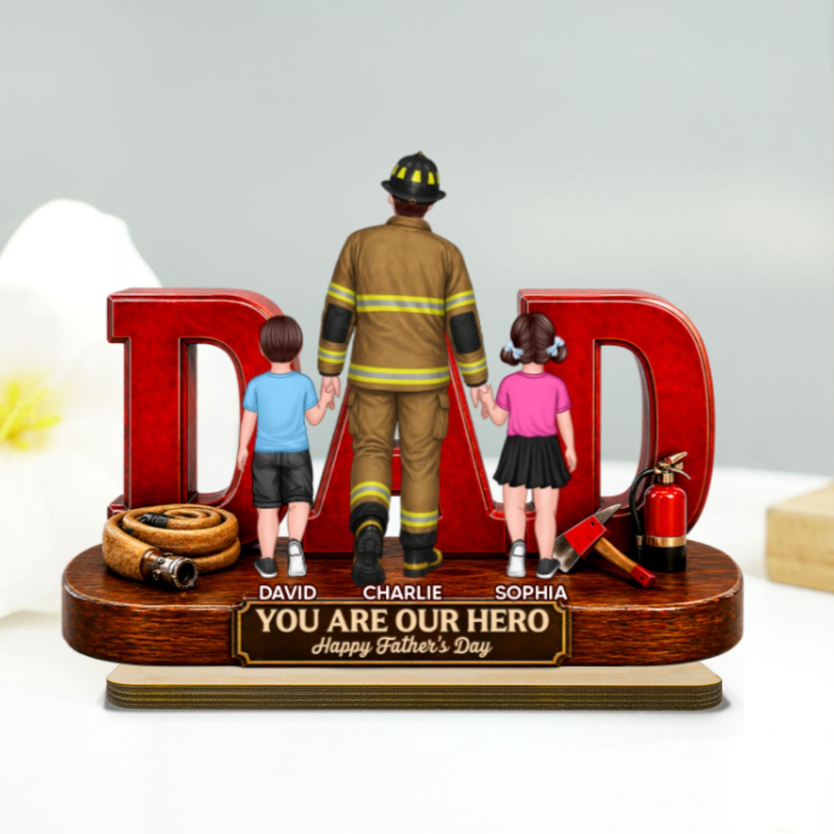 Proud Firefighter Dad You Are Our Hero - Personalized 2-Layered Wooden Plaque - Unique Trending  Gift For Dad, Husband