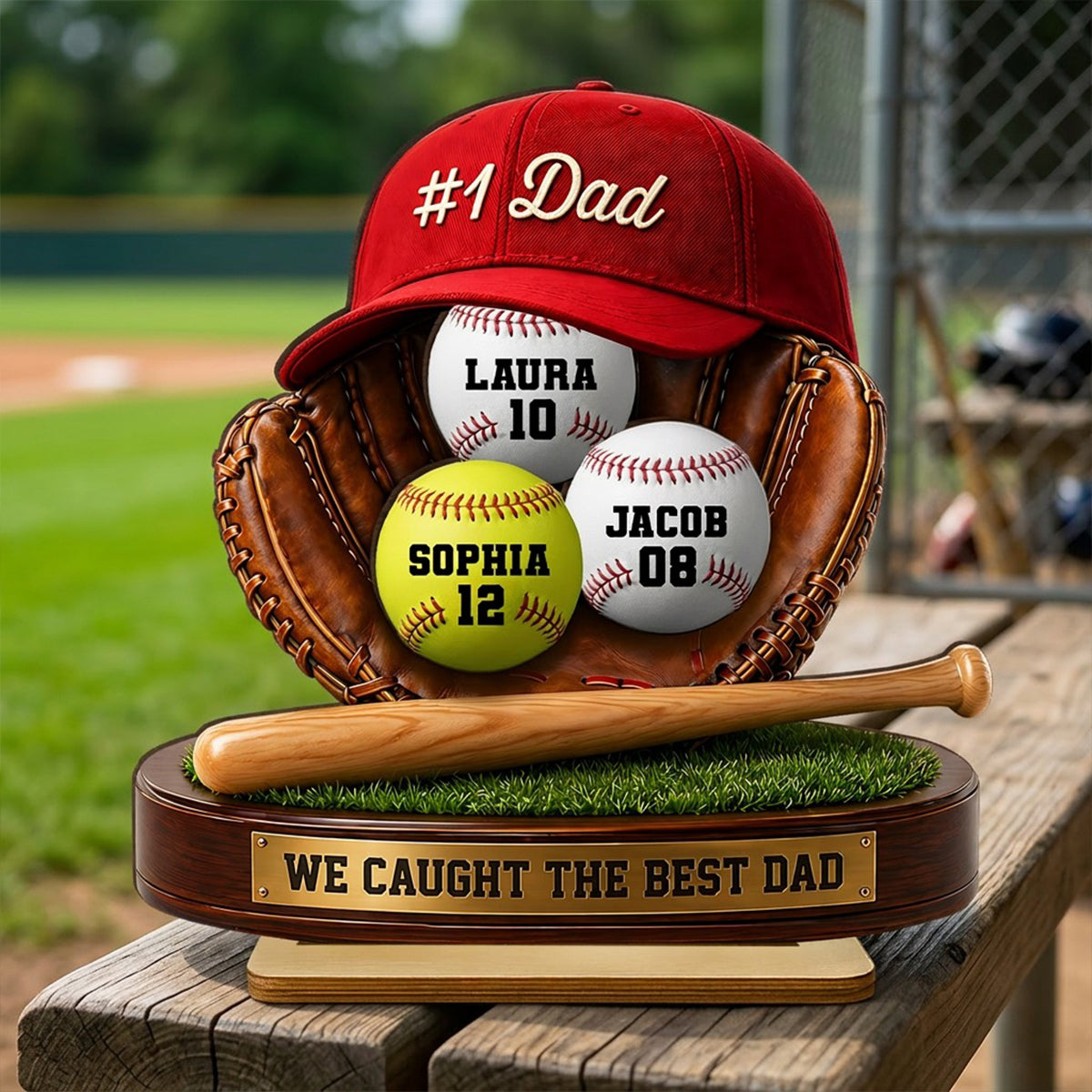 No 1 Baseball Dad - Personalized 2-Layered Wooden Plaque -  Gift for Dad, Husband