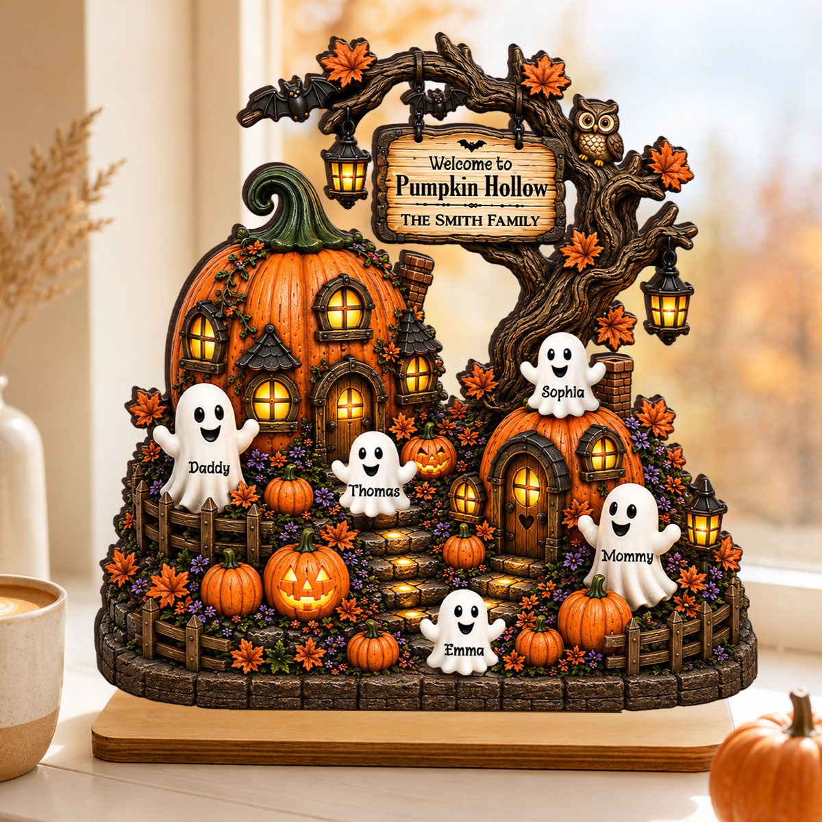 Pumpkin Hollow Family Halloween - Personalized 2-Layered Wooden Plaque - Halloween Decor Gift, Gift For Family