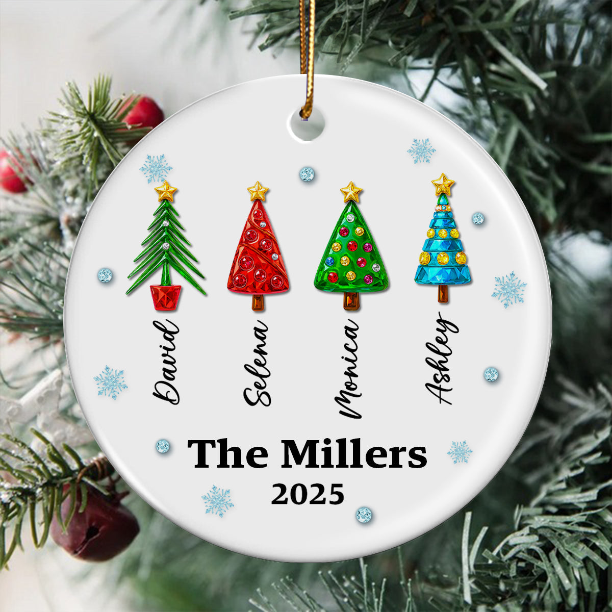 Family Name 3D Crystal Effect Christmas Tree - Personalized Ceramic Ornament - Christmas Gift for Family