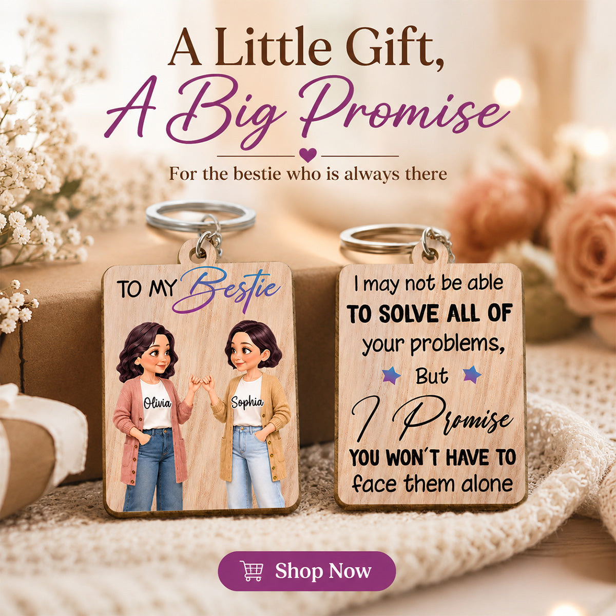To My Bestie Pinky Promise Besties - Personalized Wooden Keychain - Friendship Gift, Birthday Gift For Best Friends