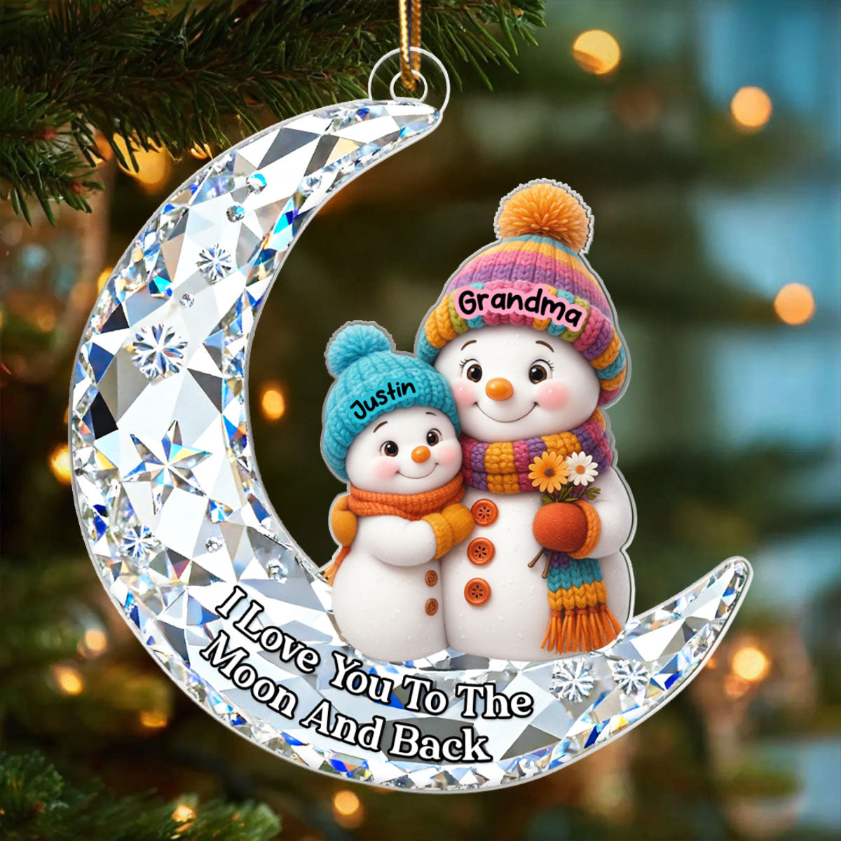 Love my Grandkid to the Moon and Back 3D Crystal Effect  - Personalized Acrylic Ornament - Christmas Gift for Grandma, Grandkids