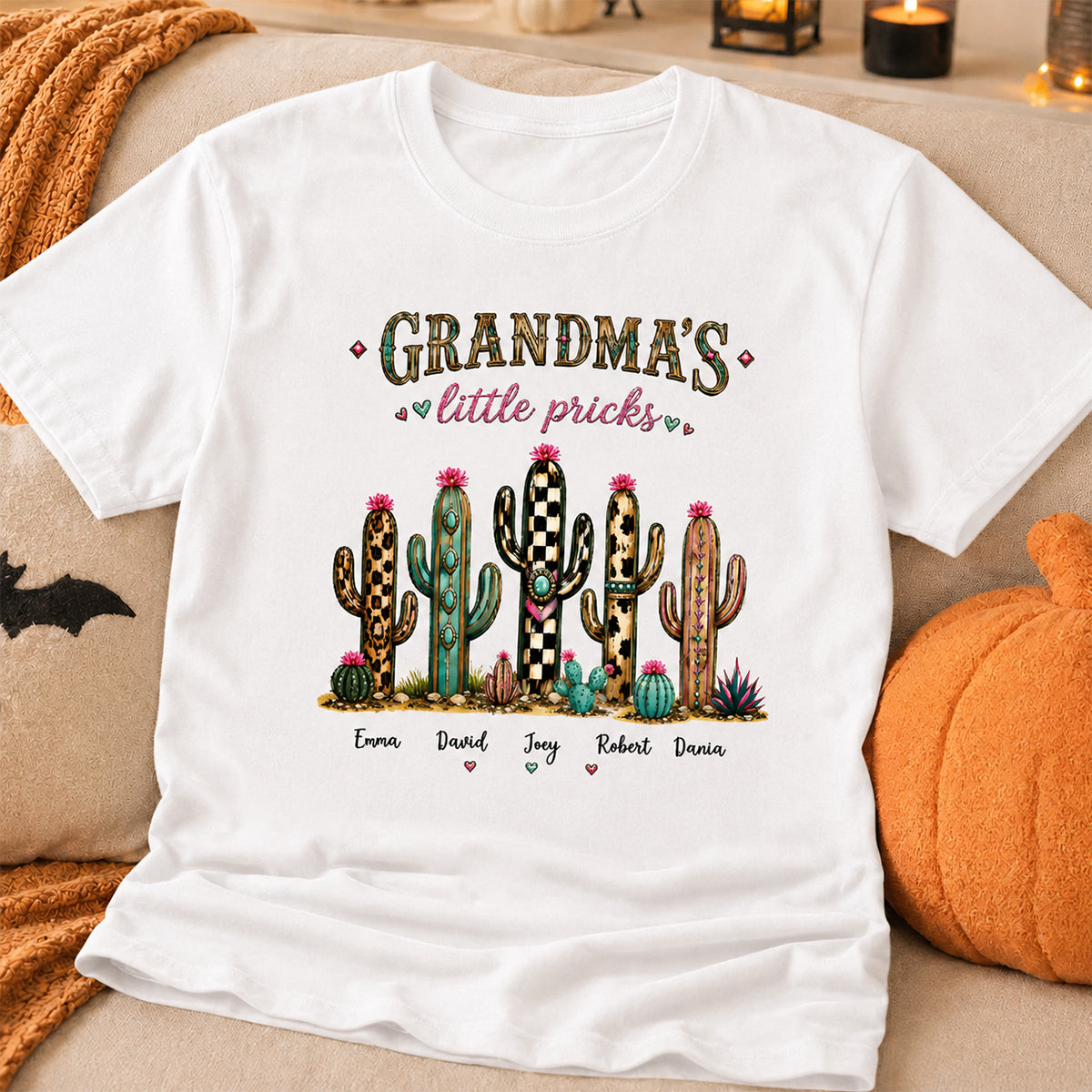 Grandma's Little Pricks - Personalized Shirt - Leopard Cactus Fall Vibe, Trendy Tee for Grandma