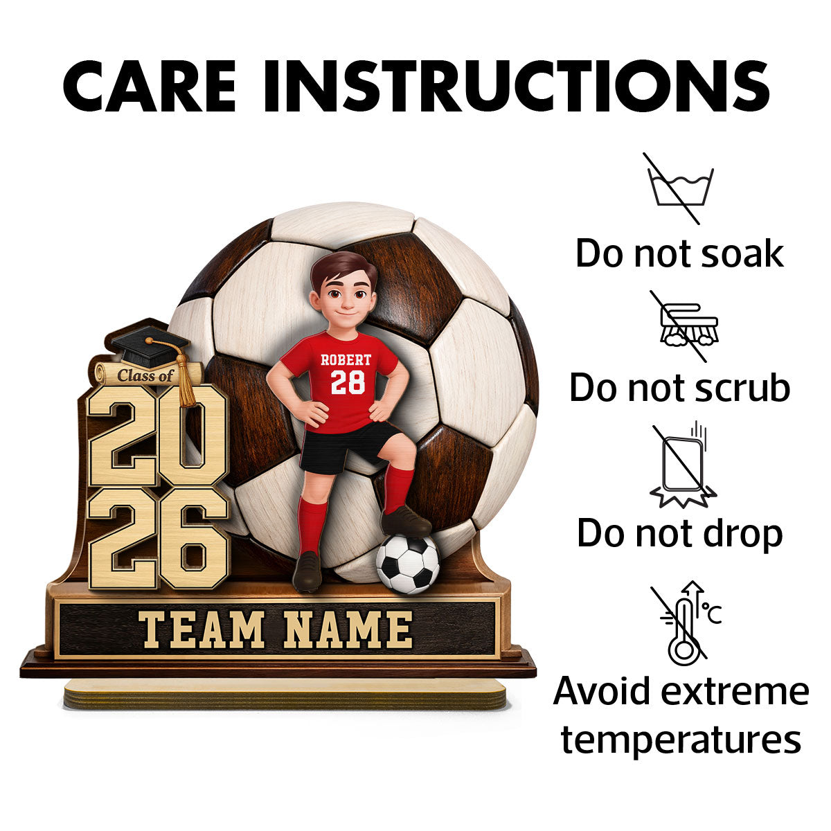 Soccer Senior Keepsake 2D Flat - Personalized 2-Layered Wooden Plaque - Graduation Gift For Son, Daughter
