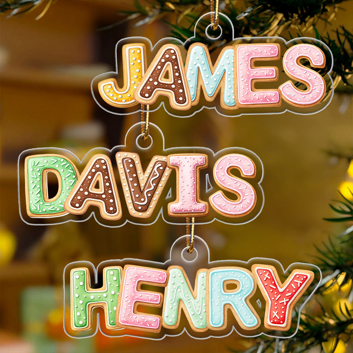 Custom Family Name Cookies Alphabet - Personalized Acrylic Ornament - Unique Christmas Gift For Family