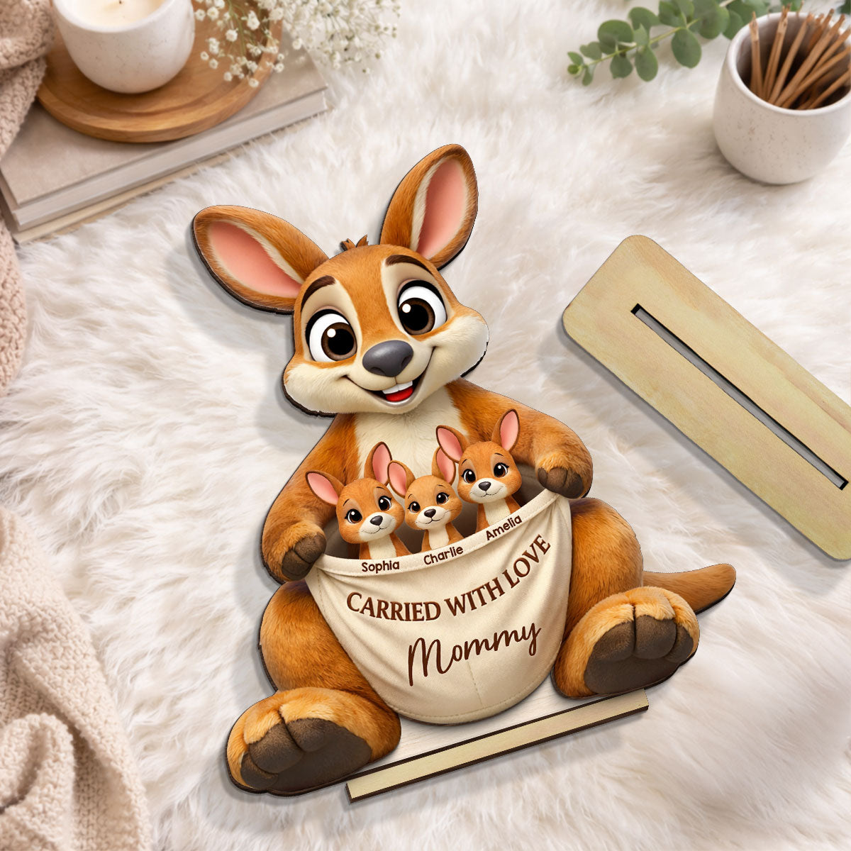 Kangaroo Grandma Mom Carried With Love - Personalized 2-Layered Wooden Plaque - Australia Mother's Day, Gift for Mom, Grandma