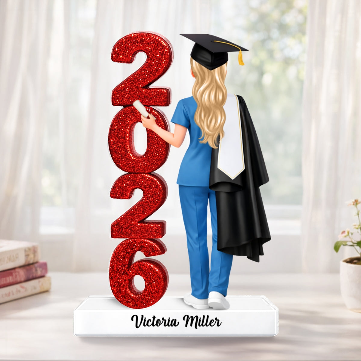 Class Of 2026 Nurse Senior Glitter Effect - Personalized Acrylic Block Plaque - Graduation Gift For Seniors, Daughter, Son, Grandkids