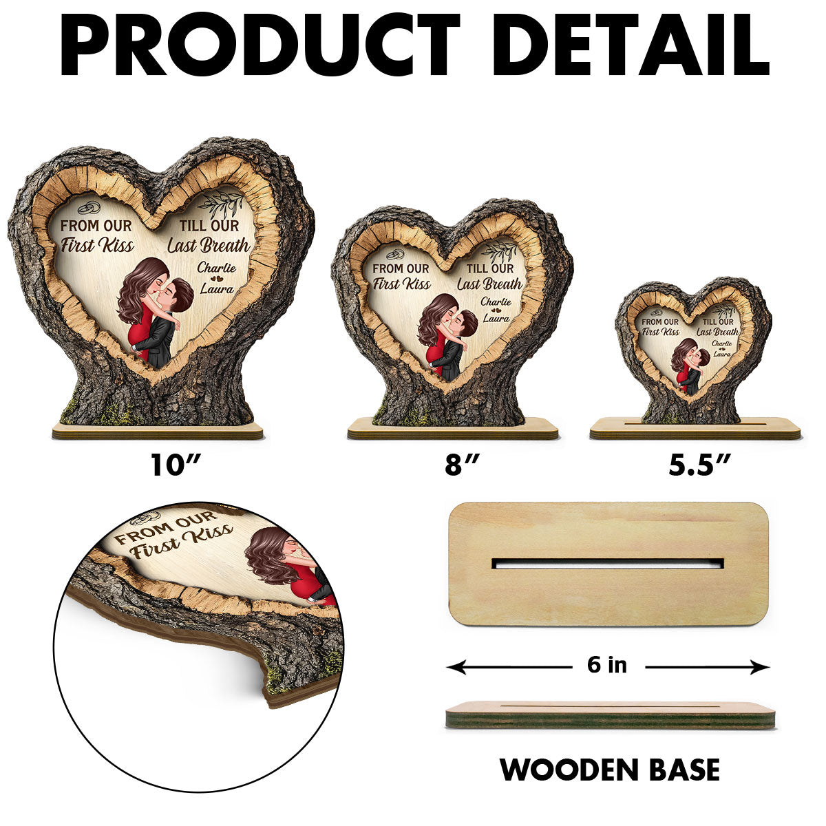 From First Kiss Till Last Breath Couple Kissing 2D Flat - Personalized 2-Layered Wooden Plaque - Anniversary Gift, Valentine's Gift For Him, For Her
