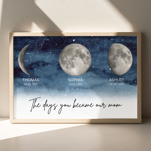 Starry Night The Day You Became MOM MUM Custom Title Nickname And Birth Moon Phase - Personalized Poster - Heartfelt Mother's Day Gift, Birthday Gift, For Mom, Wife, Grandma