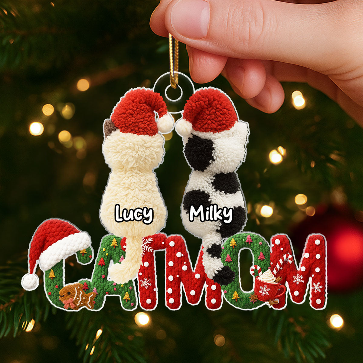 2025 Cat Lovers Latch Hook Yarn Faux - Personalized Acrylic Ornament - Christmas Gift for Cat Moms, Cat Dads