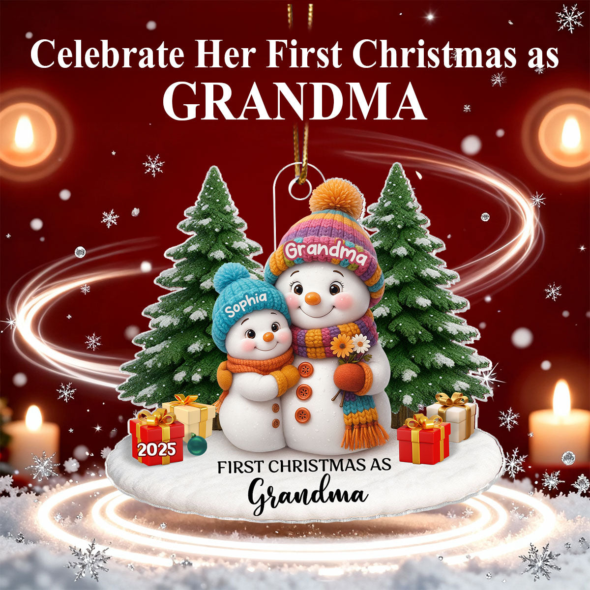 First Christmas As Grandma Mom Big Sister Snowman - Personalized Acrylic Ornament - Christmas Gift for Grandma, Mom, Big Sister