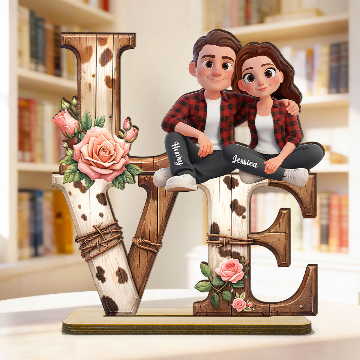 Couple Valentine Highland Cow - Personalized 2-Layered Wooden Plaque - Anniversary, Valentine's Day Gift, Gift For Him, Gift For Her