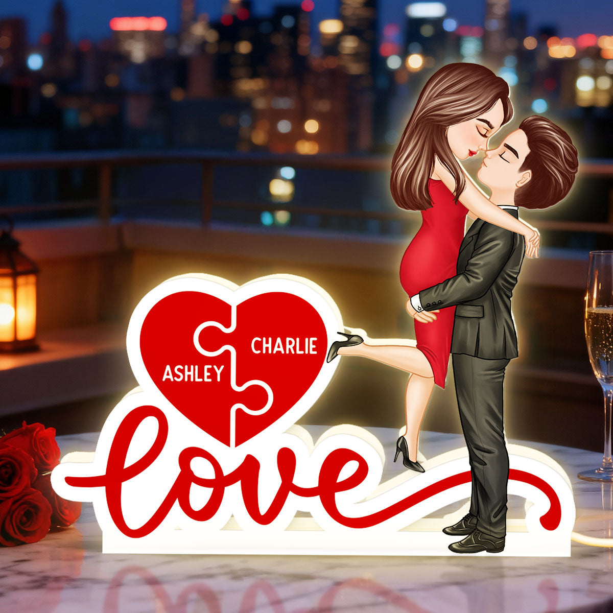 Couple Hugging Kissing Eternal Love - Personalized Light Box - Valentine's Day Gift For Him or Her
