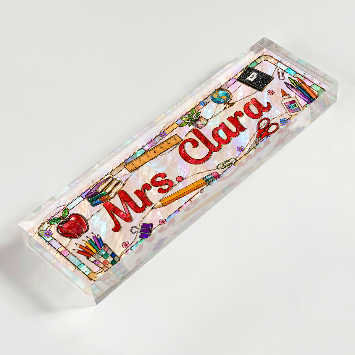 Teacher Name Faux Stained Glass - Personalized Acrylic Desk Name Plate – Classroom Desk Decor