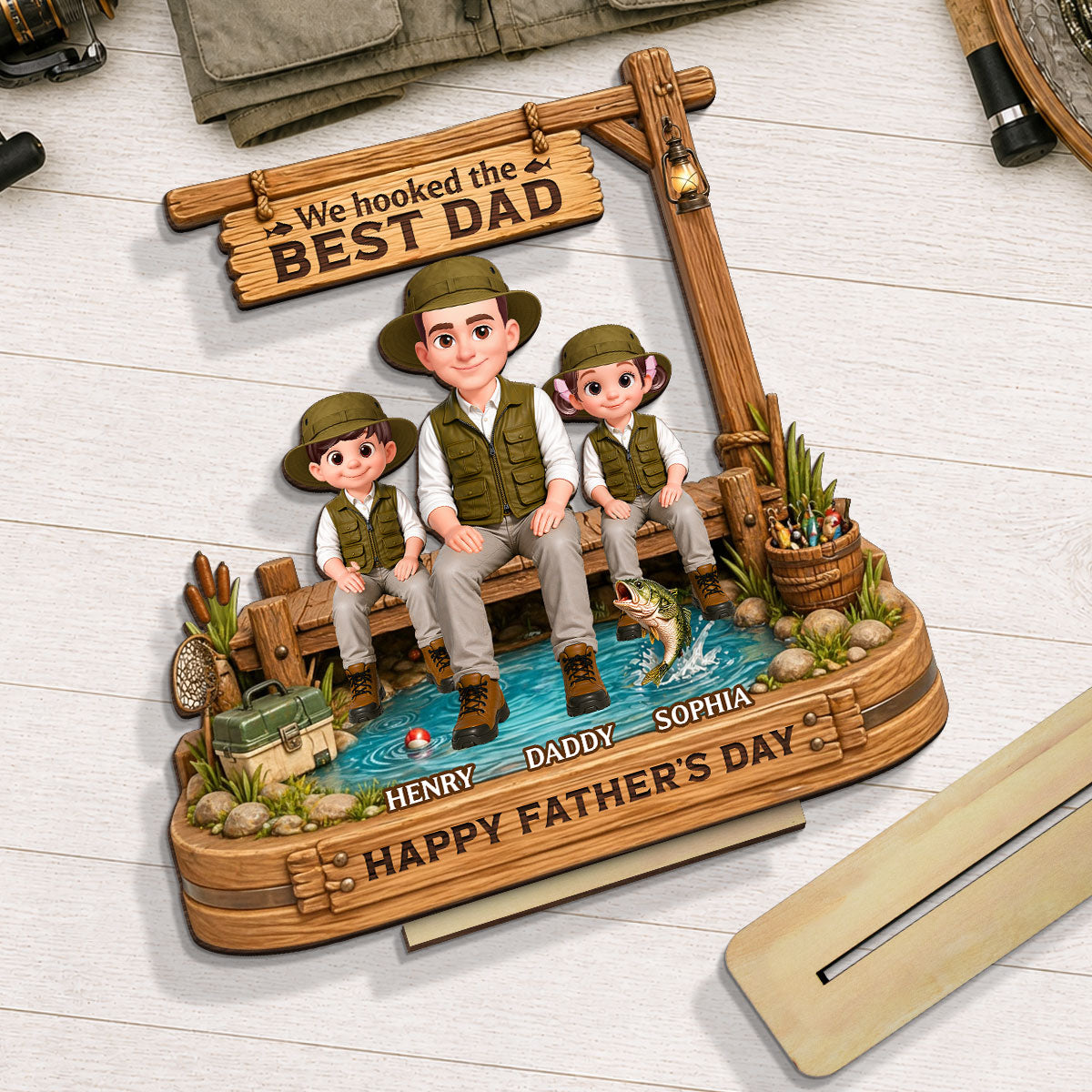 We Hooked The Best Dad Fishing - Personalized 2-Layered Wooden Plaque -  Gift For Fishing Dad, Fishing Lovers