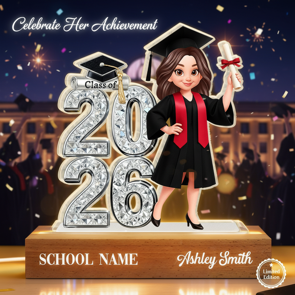Class Of 2026 2027 Shiny Effect 2D Flat - Personalized Acrylic Block LED Night Light - Graduation Gift For Graduates, Daughter