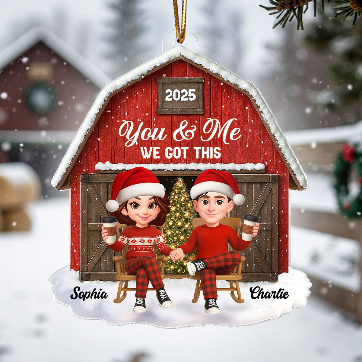 Couple We Got This Rustic Farmhouse - Personalized Acrylic Ornament - Christmas Gift for him, for her