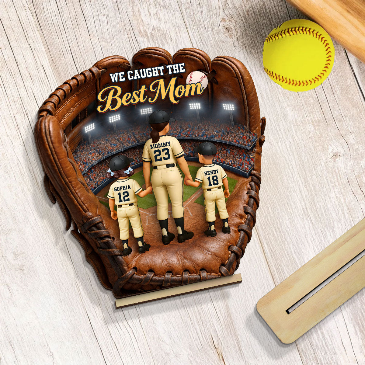 The Home Run Heart Mom Kids - Personalized 2-Layered Wooden Plaque - Gift For Mom