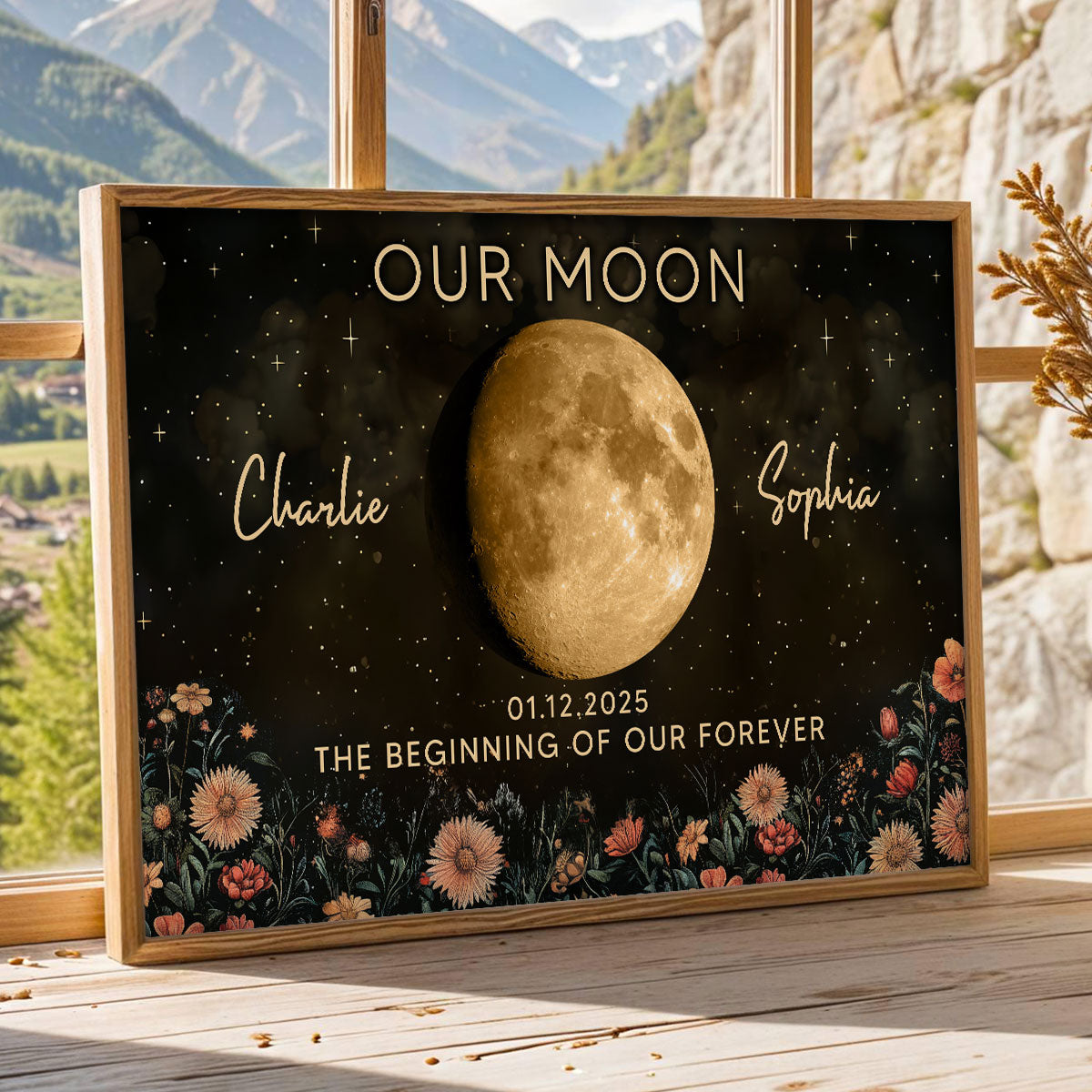 Night Sky Love Story Couple Custom Moon Phase Anniversary Date - Personalized Poster - Heartfelt Anniversary Gift, Valentine Gift, Wedding Gift For Couple