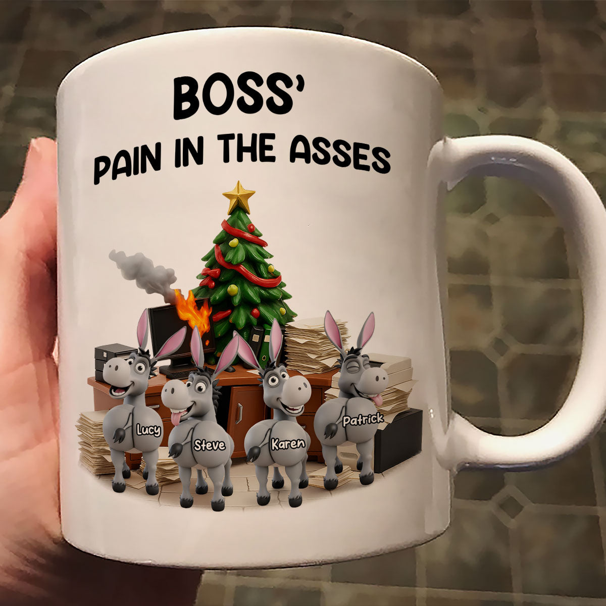 Funny Boss Christmas Pain in the Asses - Personalized Mug - Custom Employee Gift Exchange, White Elephant Gift