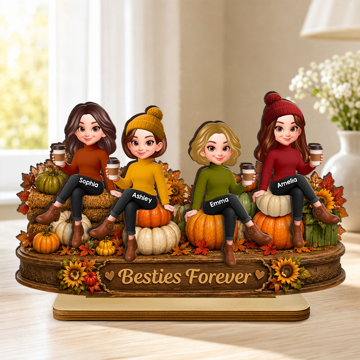 Pumpkin Patch Besties Fall Season - Personalized 2-Layered Wooden Plaque - Fall Season Gift For Besties