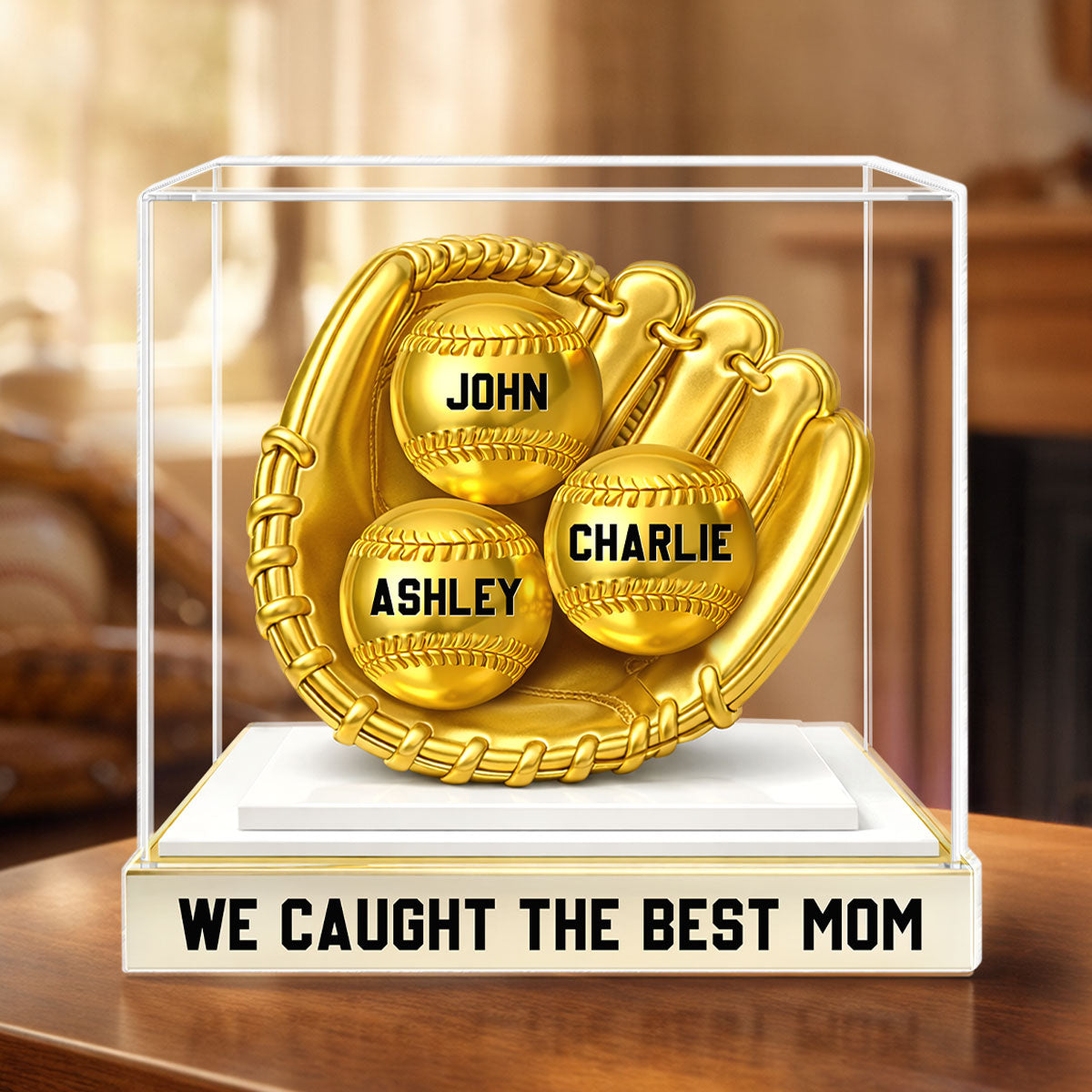 We Caught the Best Mom Golden Glove - Personalized Acrylic Block Plaque - Heartfelt Mother's Day Gift for Mom