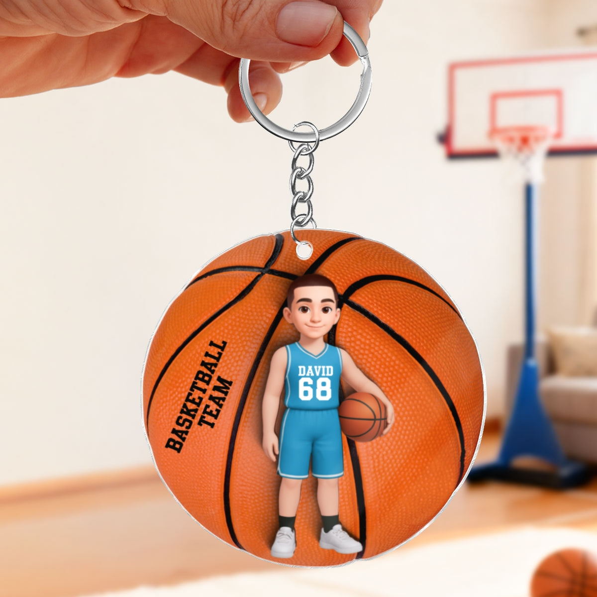 Basketball Boy & Girl 3D Effect - Personalized Acrylic Keychain - Custom Keyrings, Name Tags