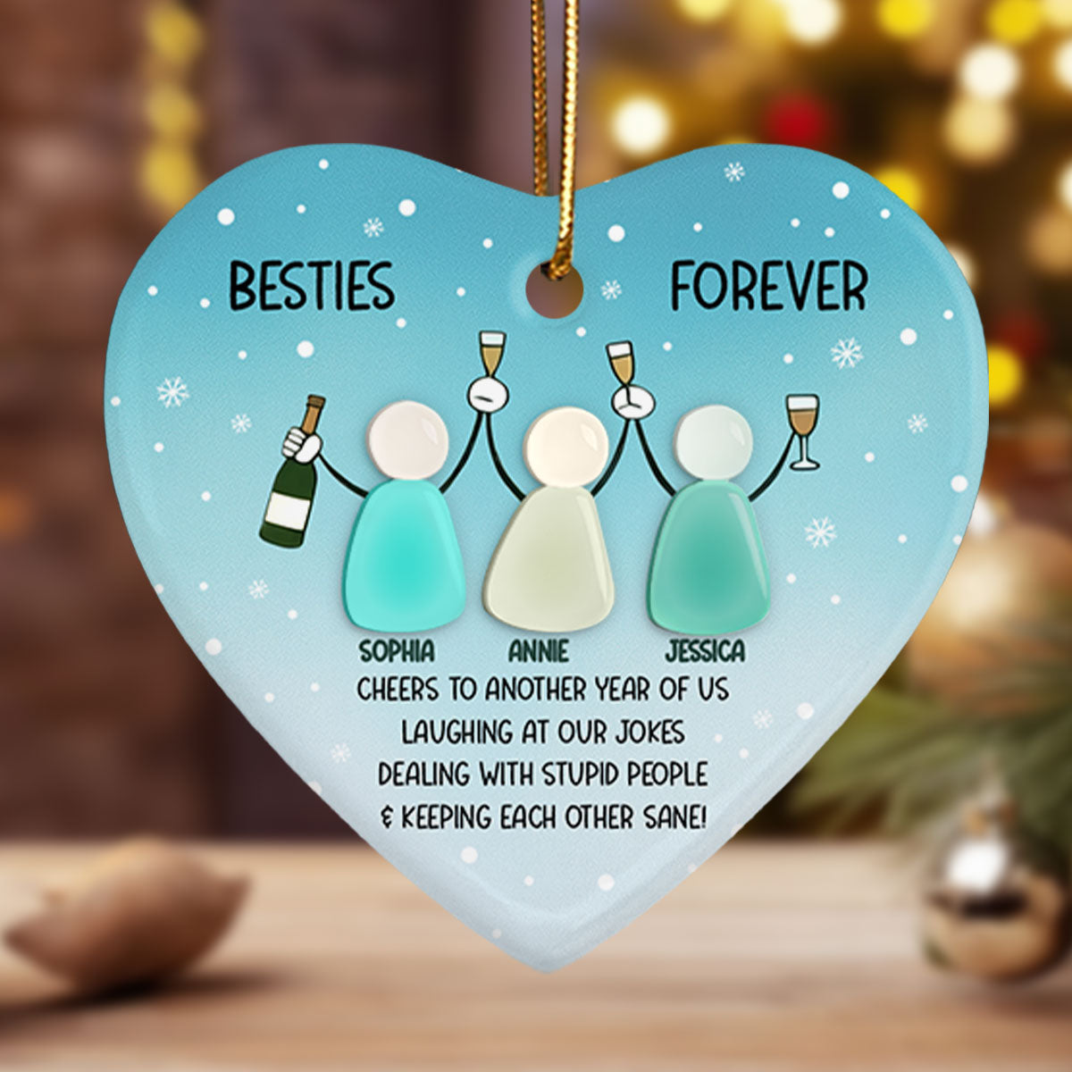 3D Sea Glass Effect Here's Another Year Of Us - Personalized Ceramic Ornament With Acrylic Pieces - Gift For Besties